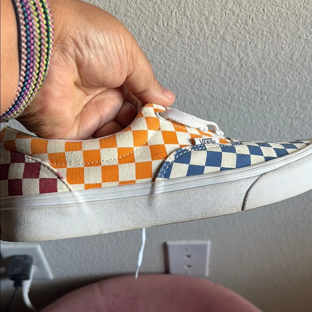 Vans Checkerboard Low Top Sneakers - Blue, Orange & Maroon